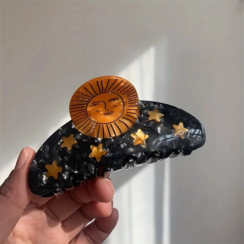 Pinza per Capelli Grande in Acetato Girasole Sole Faccina Stella Marmo Fantasia Clip a Squalo Vintage Donna Accessorio
