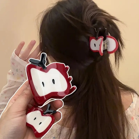Simpatico Fermaglio Per Capelli a Forma di Mela per Donna Ragazza Acrilico Rosso Bianco Dolce Clip per Acconciature Quotidiane