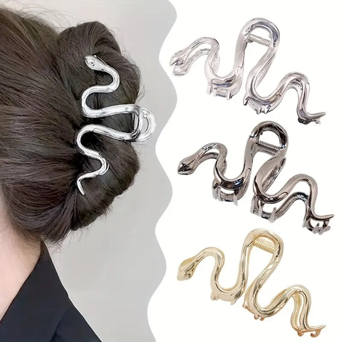 Pince à Cheveux en Métal Forme Serpent Alliage Durable Antidérapant Design Minimaliste Accessoires de Coiffure pour Femmes