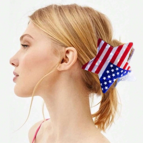 Patriotische Amerikanische Flagge Haarkralle Herz Stern Form Acryl Shark Clip Rot Weiß Blau Haar Accessoire Für Unabhängigkeitstag