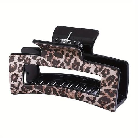 Grande Molletta per Capelli Leopardata Rettangolare in Plastica Antiscivolo Forte Presa Accessori per Capelli da Donna Styling