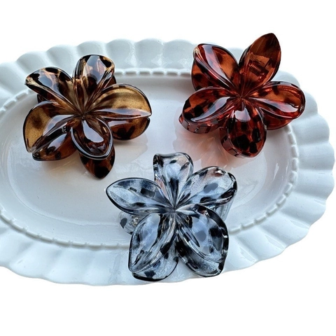 Pinza Para El Pelo Elegante Con Estampado De Leopardo Y Flores Resina Acetato Clip De Tiburón Gran Agarre Para Mujeres Chicas
