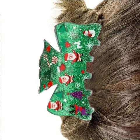 Pinza per Capelli Natalizia in Acrilico con Glitter per Donna Babbo Natale Alce Pupazzo di Neve Accessori per Capelli Festivi