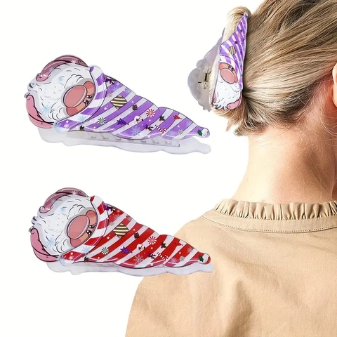 Christmas Santa Claus Gnome Hair Claw Clip PVC Striped Cartoon Hair Clip Cute Large Shark Clip Festive Holiday Hair Accessories For Women