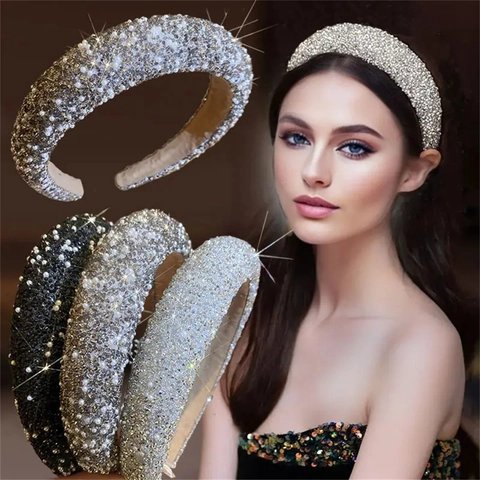 Luxe Gewatteerde Haarband Voor Vrouwen Glinsterende Strass Kunstparel High Top Haarband Bruiloft Feest Elegante Haaraccessoires