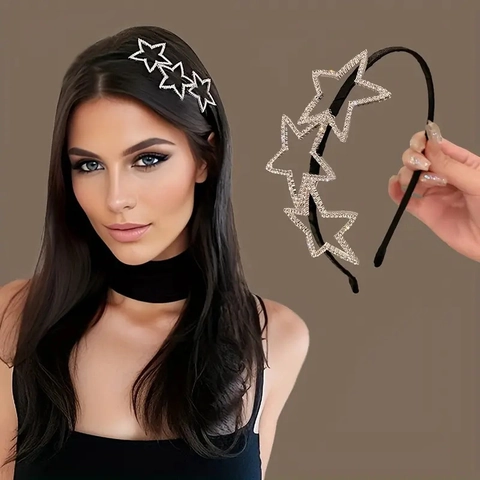 Rhinestone Star Headband Black Metal Star Hair Band For Christmas New Year Party Women Trendy Fashion Hair Accessories