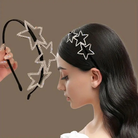 Rhinestone Star Headband Black Metal Star Hair Band For Christmas New Year Party Women Trendy Fashion Hair Accessories