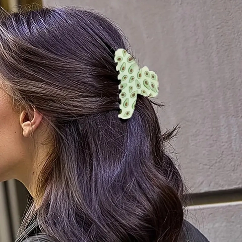 Pinza per Capelli da Donna Grande con Stampa Frutta in Acrilico Presa Forte Motivo Avocado Fragola Mela Ciliegia Pesca Accessori Capelli