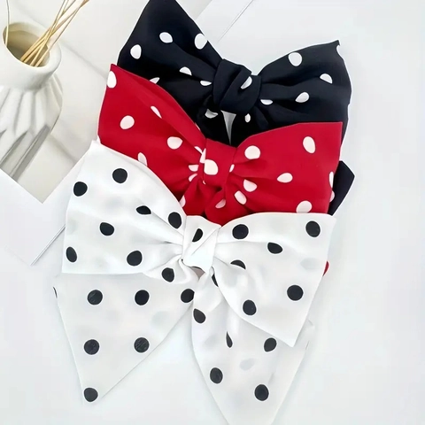 Grande Pince à Cheveux Nœud Papillon à Pois Style Coréen Doux Tissu Pince à Ressort Pour Femmes Filles Accessoire Coiffure Vintage