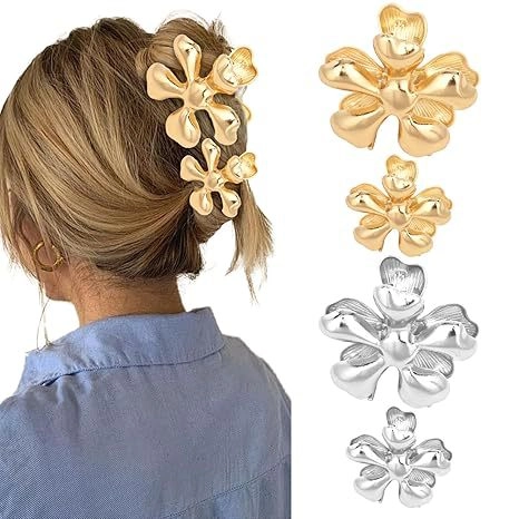 Eleganter Metall Blumen Haarkralle Süß Floral Haarklammer Groß Klein Gold Silber Galvanisiert Haarschmuck Für Damen