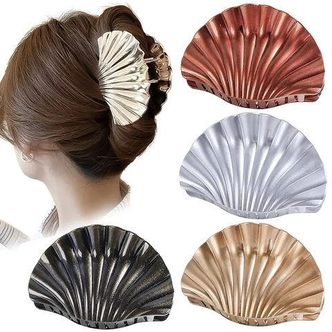 Pinza Per Capelli A Forma Di Conchiglia Grande In Plastica Metallica Opaca Fermaglio Elegante Per Coda Di Cavallo Donna Accessori Vacanza