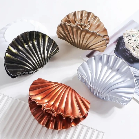 Pinza Per Capelli A Forma Di Conchiglia Grande In Plastica Metallica Opaca Fermaglio Elegante Per Coda Di Cavallo Donna Accessori Vacanza
