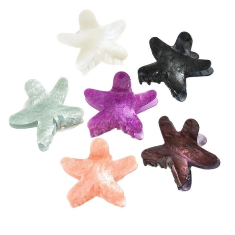Acrylic Starfish Hair Claw Clips For Women Marble Texture Glitter Sea Star Hairpins Cute Elegant Beach Vacation Hair Accessories