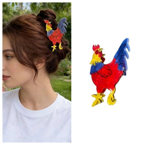 Molla per Capelli a Forma di Gallo Colorato in Acrilico Design Animale Fermaglio per Donne Ragazze Accessorio Quotidiano