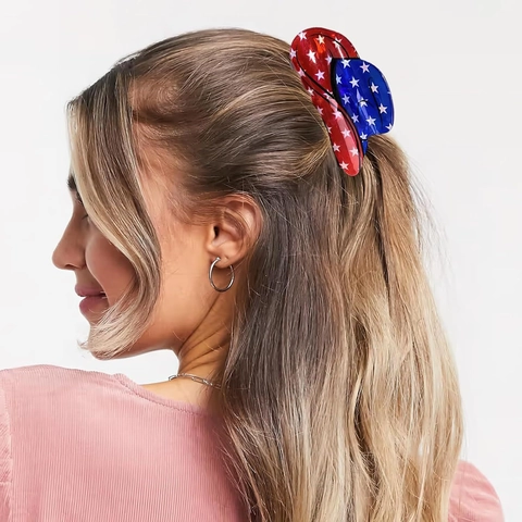 Cowboy Hat Shape Hair Claw Clip US Flag Cherry Lip Heart Print PVC Hair Accessory For Women Independence Day Party Headwear