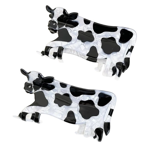 Cute Cartoon Cow Pattern Hair Claw Clip Acrylic Animal Silhouette Black White Spotted Hair Catch For Women Daily Accessories