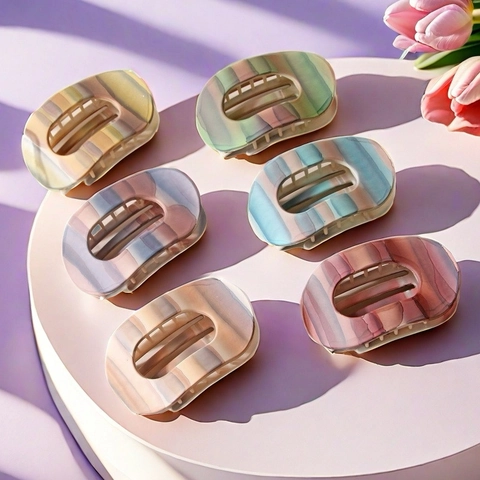 Elegant Matte Oval PC Hair Clip With Marble Pattern Gradient Duckbill Clip Fashion Hair Accessories For Women Daily Party Office