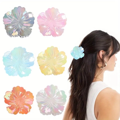 Pinza para el Cabello de Flor Iridiscente Elegante Colorida Perlada Forma de Concha Accesorio para el Cabello Floral para Mujer