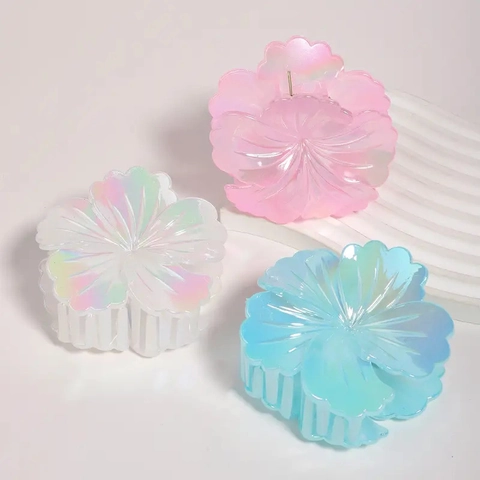 Pinza para el Cabello de Flor Iridiscente Elegante Colorida Perlada Forma de Concha Accesorio para el Cabello Floral para Mujer