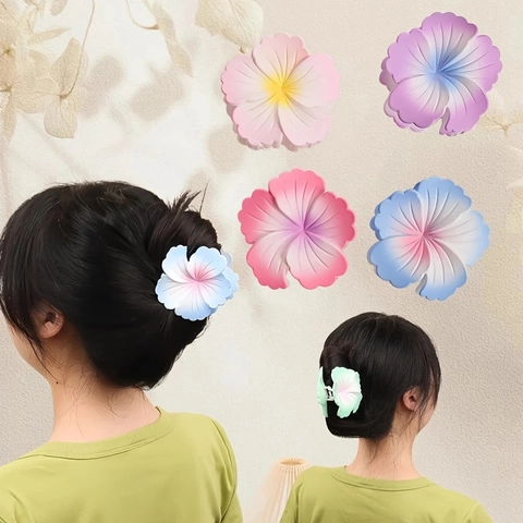 Matte Farbverlauf Blume Haarklammer Für Damen Süße Plumeria Haargreifer Elegant Harz Matt Rutschfeste Haaraccessoires Für Urlaub Styling