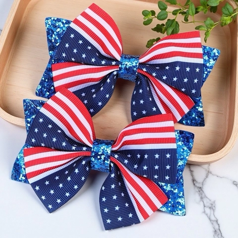 Amerikanische Flagge Stern Streifen Schleife Haarspangen Mit Pailletten Unabhängigkeitstag Grosgrain Band Krokodilklemmen Für Damen Mädchen Party