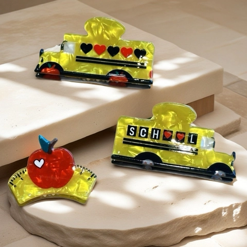 Acrylic School Bus Apple Ruler Hair Claw Clip Cartoon Back To School Hair Accessoires For Women Girls Cute Mini Hair Clip