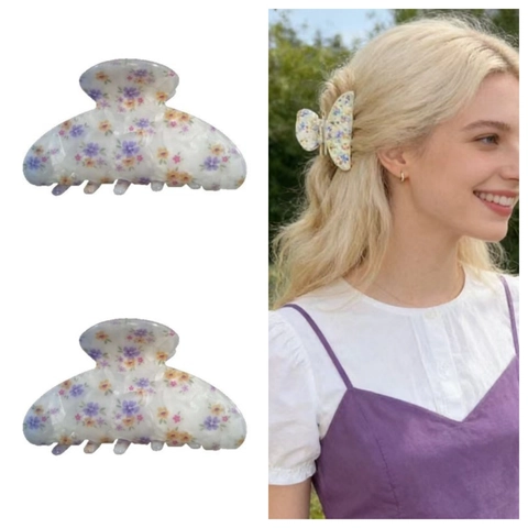 Pinza de Pelo de Acrílico con Flores Vintage para Mujer Clip de Tiburón con Estampado Romántico de Flores Pequeñas Accesorios Mate Elegantes