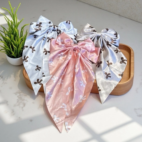 Süße Satin Schleifen Haarspange Mit Langem Band Blumendruck Große Federclip Handgefertigte Mode Party Haaraccessoires Für Damen