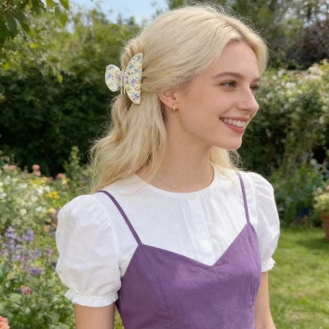 Pinza de Pelo de Acrílico con Flores Vintage para Mujer Clip de Tiburón con Estampado Romántico de Flores Pequeñas Accesorios Mate Elegantes