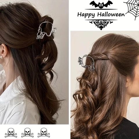 Halloween Teschio Traforato Pinza per Capelli Gotico Punk Lega di Metallo Shark Clip Dark Style Accessori per Capelli Donna