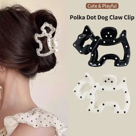 Pinza a Granchio Forma Cane Terrier Scozzese A Pois Per Donna Moda Acetato Animale Cucciolo Accessori Capelli Per Acconciatura