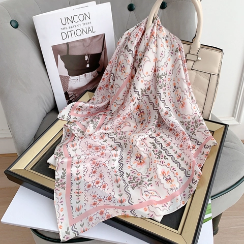 Damen Blumenmuster Quadratischer Schal Polyester Chiffon Mode Dekorativer Halsschal Stirnband Für Tasche Sommer Accessoire