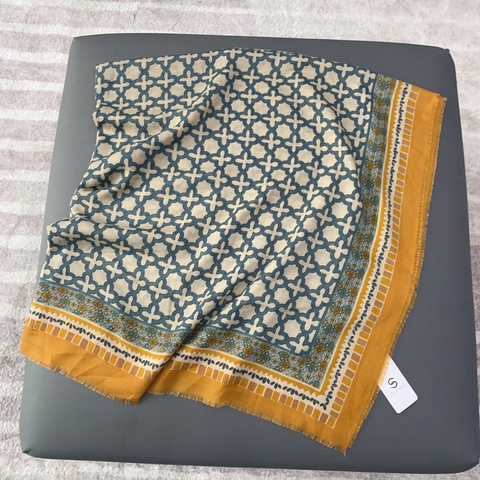 Vintage Geometric Pattern Square Scarf Polyester Printed Large Shawl With Tassels For Women Beach Daily Accessories