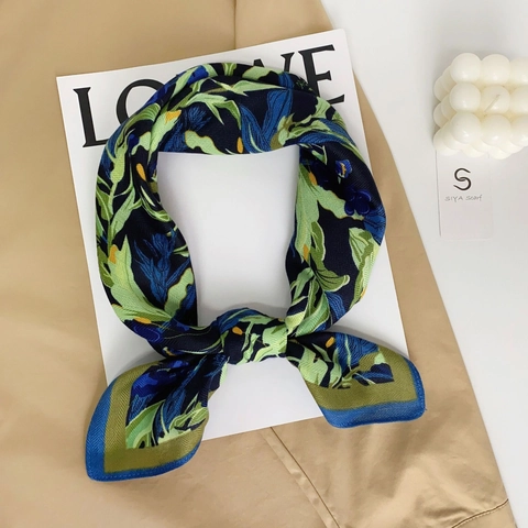 Dames Bedrukte Polyester Vierkante Sjaal Literair Retro Botanisch Bloemen Zijdeachtig Gevoel Hoofddoek Bandana Haarband
