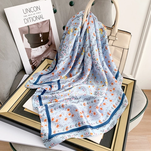 Damen Blumenmuster Quadratischer Schal Polyester Chiffon Mode Dekorativer Halsschal Stirnband Für Tasche Sommer Accessoire