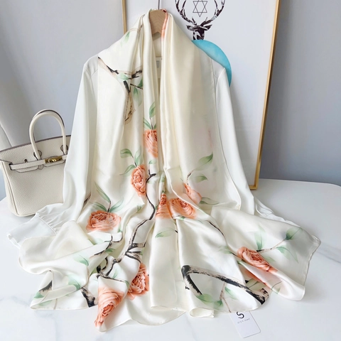 Damen Rose Floral Print Schal Elegant Polyester Satin Schal Weich Sonnenschutz Lang Wrap Für Reise Täglich Mode Accessoire