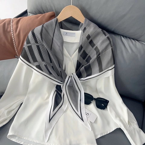 Dames Zomer Polyester Gestreept Sjaal Zonbescherming Elegant Bedrukt Halstudo Geometrisch Mode Sjaal Voor Shirt Dagelijks Reizen