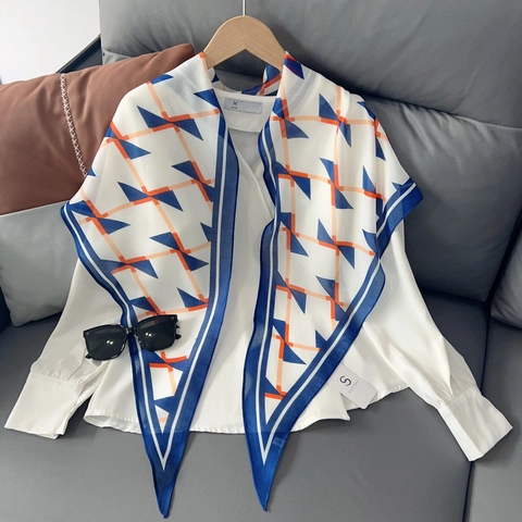 Elegante Geometrische Print Sjaal Voor Dames Dunne Zomer Ademende Decoratieve Sjaal Lichtgewicht Knoop Halssjaal