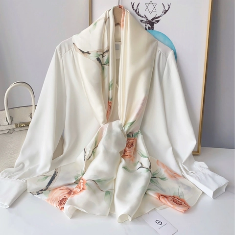 Damen Rose Floral Print Schal Elegant Polyester Satin Schal Weich Sonnenschutz Lang Wrap Für Reise Täglich Mode Accessoire