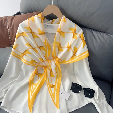 Elegante Geometrische Print Sjaal Voor Dames Dunne Zomer Ademende Decoratieve Sjaal Lichtgewicht Knoop Halssjaal