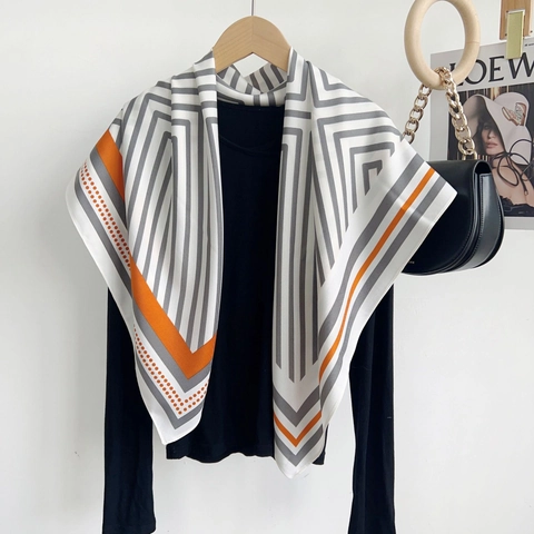 Elegante Pañuelo Cuadrado Con Estampado Geométrico Para Mujer Imitación Seda Chal Grande Envuelto Para Sala De Aire Acondicionado Accesorios De Joyería Moda