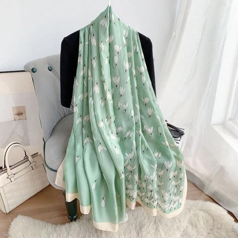 Elegante Bufanda de Satén Con Estampado Floral Para Mujer Chal Largo Ligero de Protección Solar de Verano Accesorio de Gasa