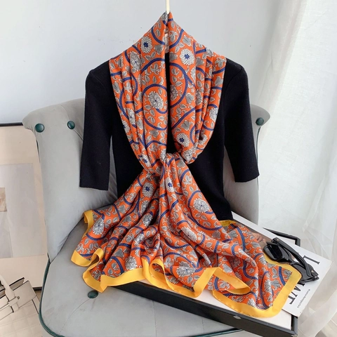 Foulard Élégant Imprimé Floral pour Femme Grand Châle en Poliestere Sensation Satiné Léger Foulard Solaire pour Bureau Voyage