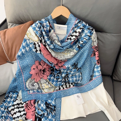 Sciarpa da Donna in Poliestere con Stampa Floreale Elegante Motivo Pied de Poule Paisley Scialle Morbido e Caldo per Autunno Inverno