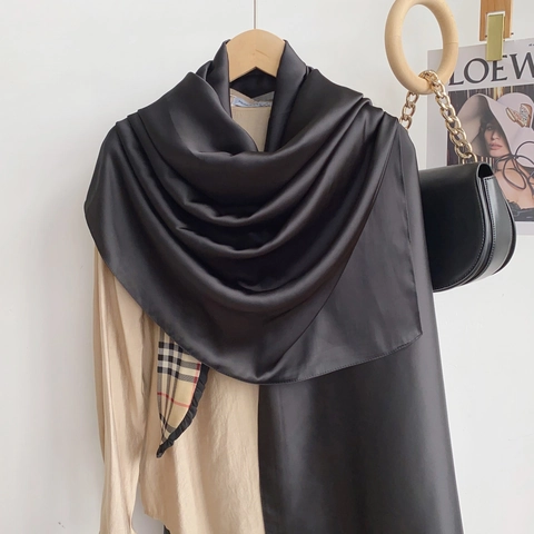 Women's Solid Color Satin Scarf Silk Like Large Sun Protection Shawl Elegant Long Silky Wrap For Travel Summer Beach Accessory