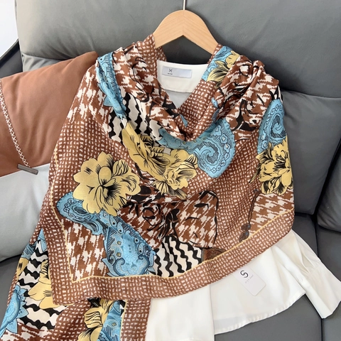 Sciarpa da Donna in Poliestere con Stampa Floreale Elegante Motivo Pied de Poule Paisley Scialle Morbido e Caldo per Autunno Inverno
