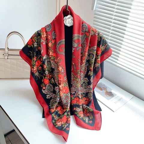 Damen Vintage Ethno Blumen Paisley Druck Großer Quadratischer Schal Polyester Sonnenschutz Schal Für Strand Reise Alltag