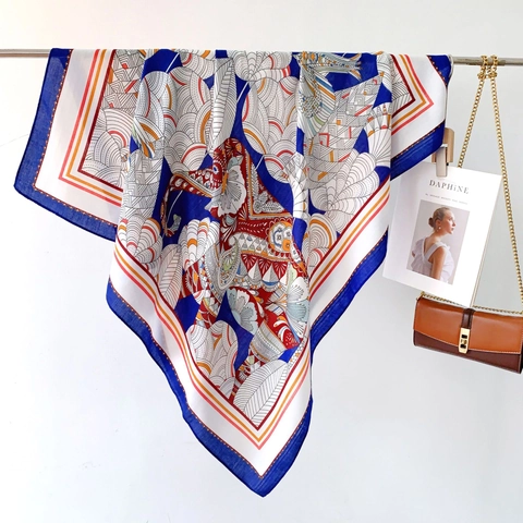 Elegante Grote Vierkante Damessjaal Polyester Bedrukt Bloemen Vogelpatroon Pashmina Sjaal Voor Reizen Fotografie Dagelijks