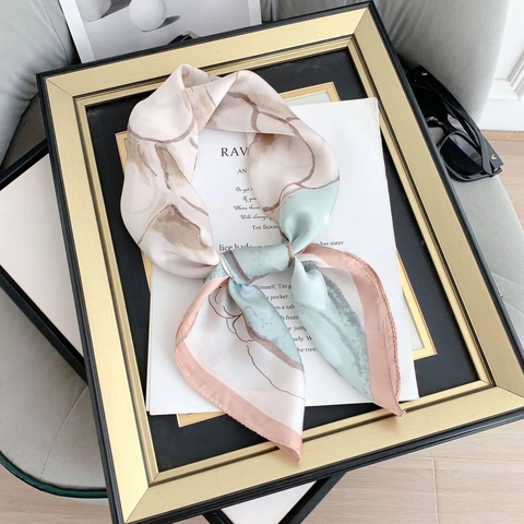 Elegant Camellia Print Small Square Scarf For Women Polyester Satin Feel Chiffon Neck Head Hair Scarf Fashion Floral Accessory