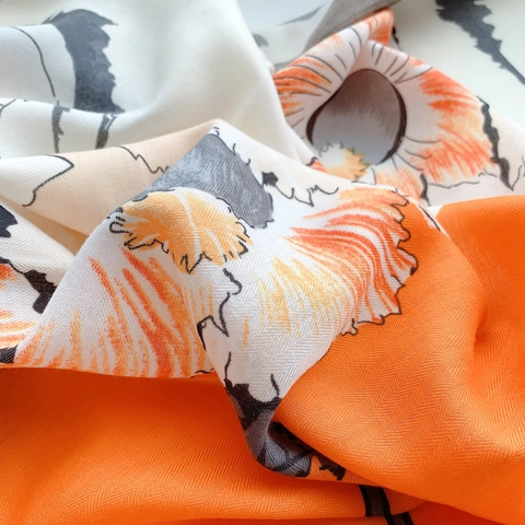 Damen Eleganter Polyester Fischgrät Quadratischer Schal Mode Bedruckter Botanischer Blumen Seidenähnlicher Dekoration Schal Für Damen